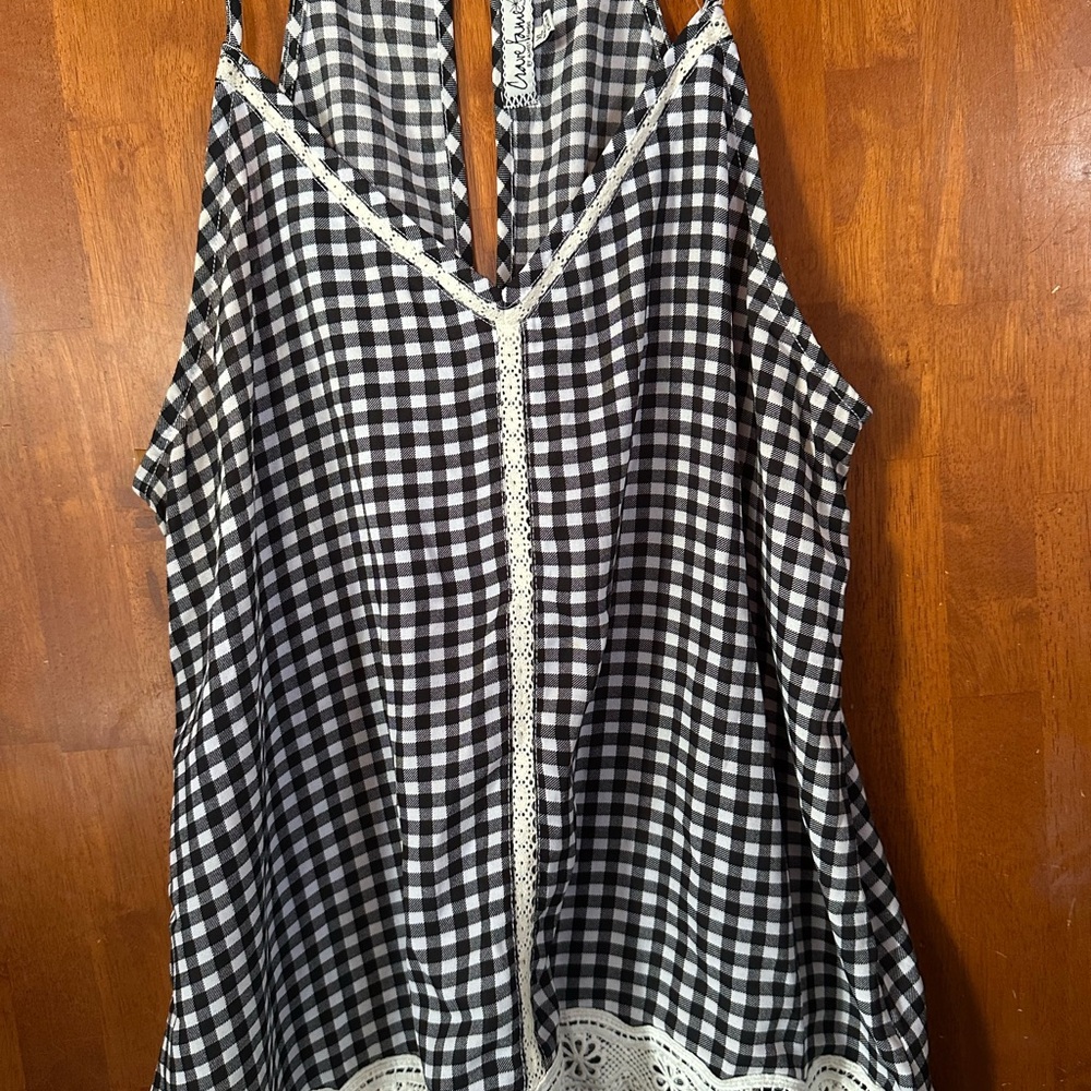 Black & White Gingham Lace-Trim Tank Top - Unbranded